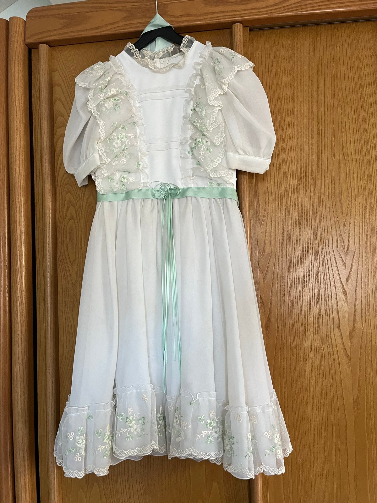 Communie jurk maat 128 wit met mintgroene accenten, Ophalen of Verzenden, Gebruikt, Meisje, Jurk of Rok