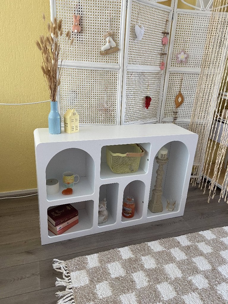Witte vakkenkast met ronde vormen – nieuw, Huis en Inrichting, Kasten | Dressoirs, Ophalen, Met plank(en), Gebruikt, 150 tot 200 cm