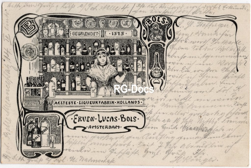Ansichtkaart Briefkaart Reclame Erven Lucas Bols Amsterdam, Ophalen of Verzenden, Voor 1920, Gelopen, Noord-Holland
