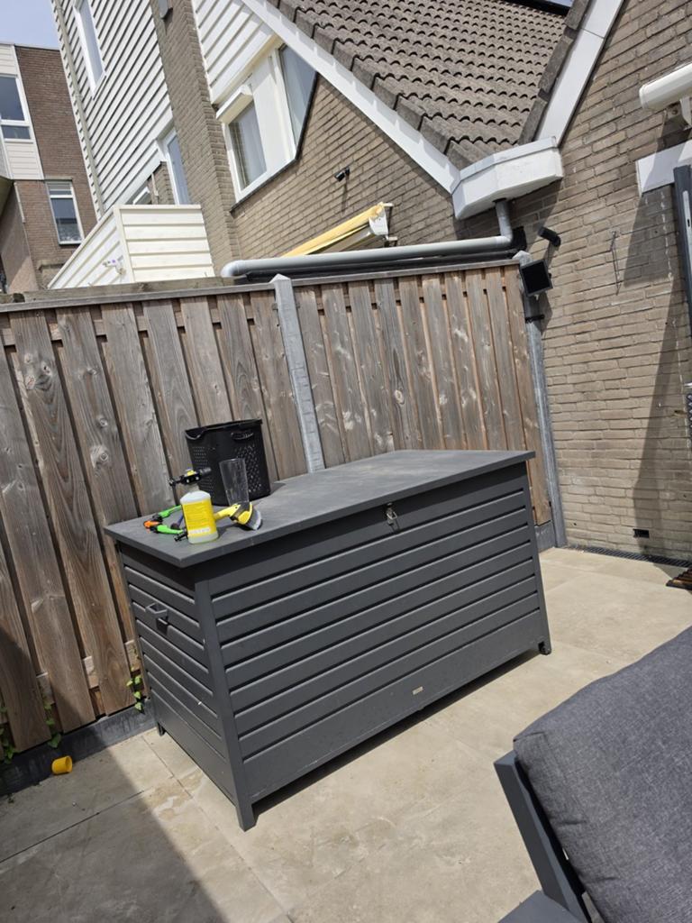 Gratis Grote kussenbox voor buiten - Antraciet, Tuin en Terras, Ophalen of Verzenden, Gebruikt, Kunststof, Overige typen