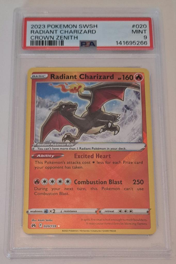 Radiant Charizard Crown Zenith PSA 9 Pokémon Kaart, Ophalen, Zo goed als nieuw, Losse kaart, Foil