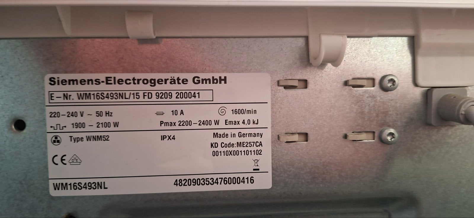 Siemens WM16S493NL Wasmachine - Gratis af te halen, Witgoed en Apparatuur, Ophalen, Gebruikt, 8 tot 10 kg, 1600 toeren of meer