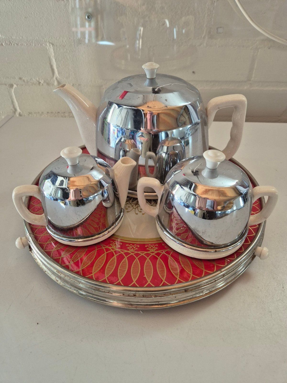 vintage theeservies jaren 50/60 met draaibaar dienblad, Ophalen of Verzenden