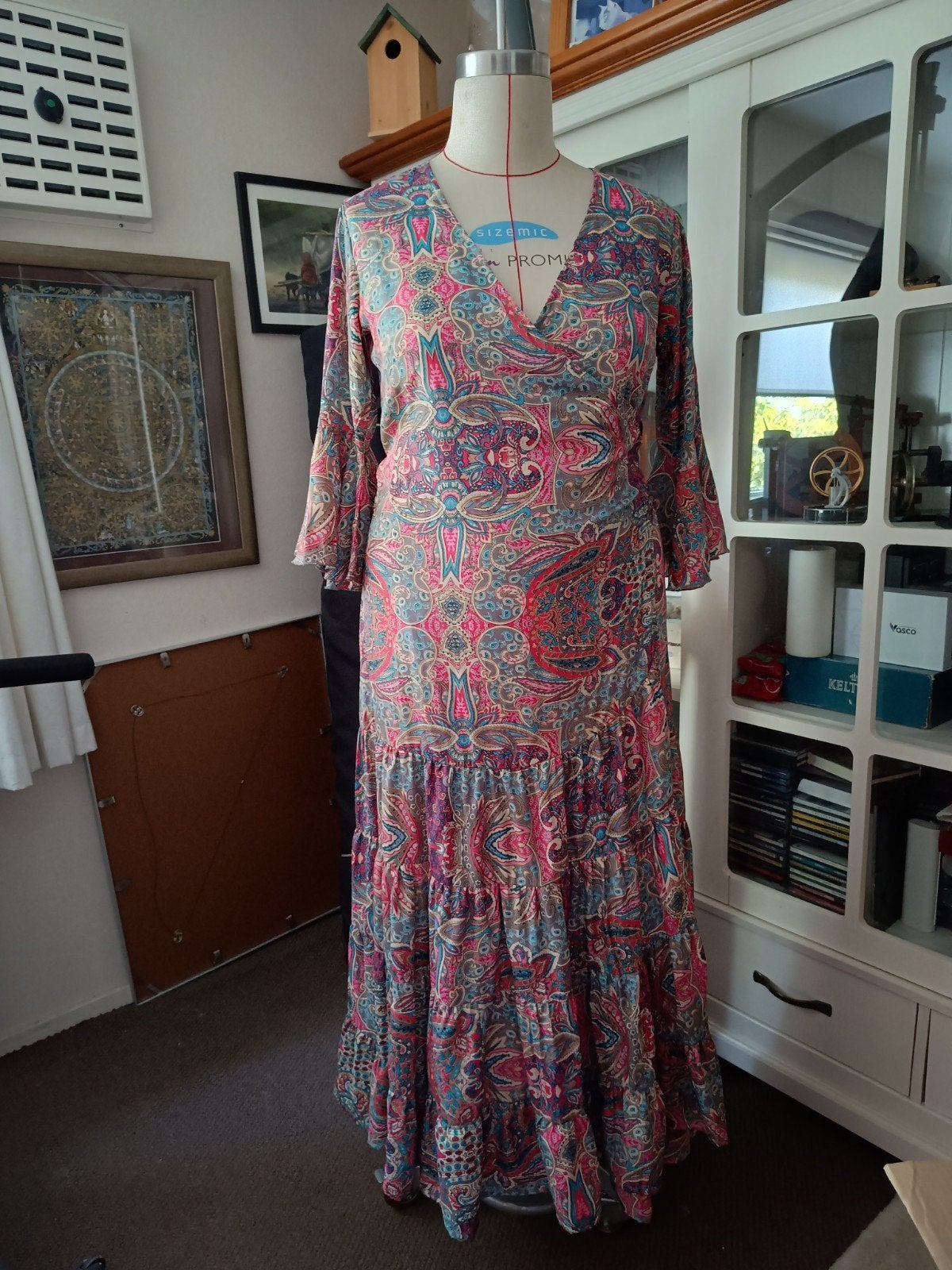 Bohemian Maxi Jurk met Paisley Print, Maat 42/44 (L), Onder de knie, Meerkleurig, Verzenden