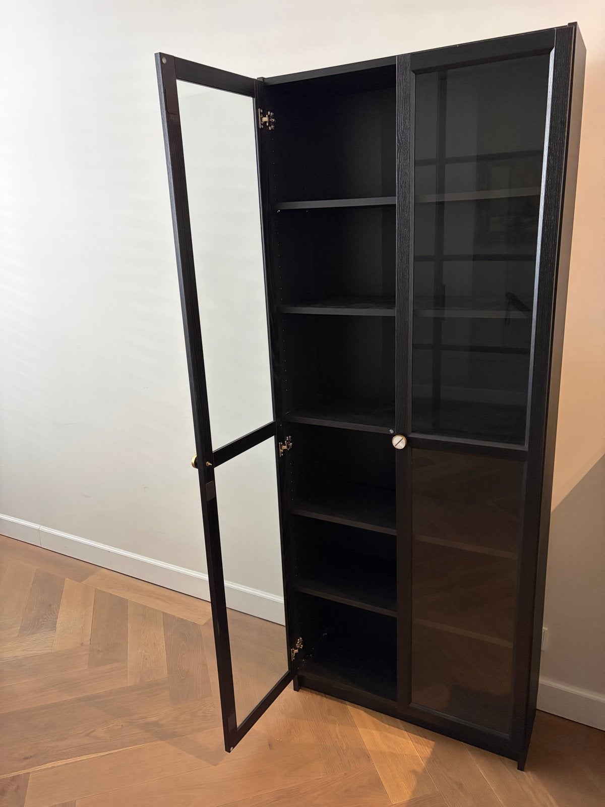 IKEA Billy Boekenkast met glazen deuren, zwart, Ophalen, Gebruikt, 200 cm of meer, 50 tot 100 cm