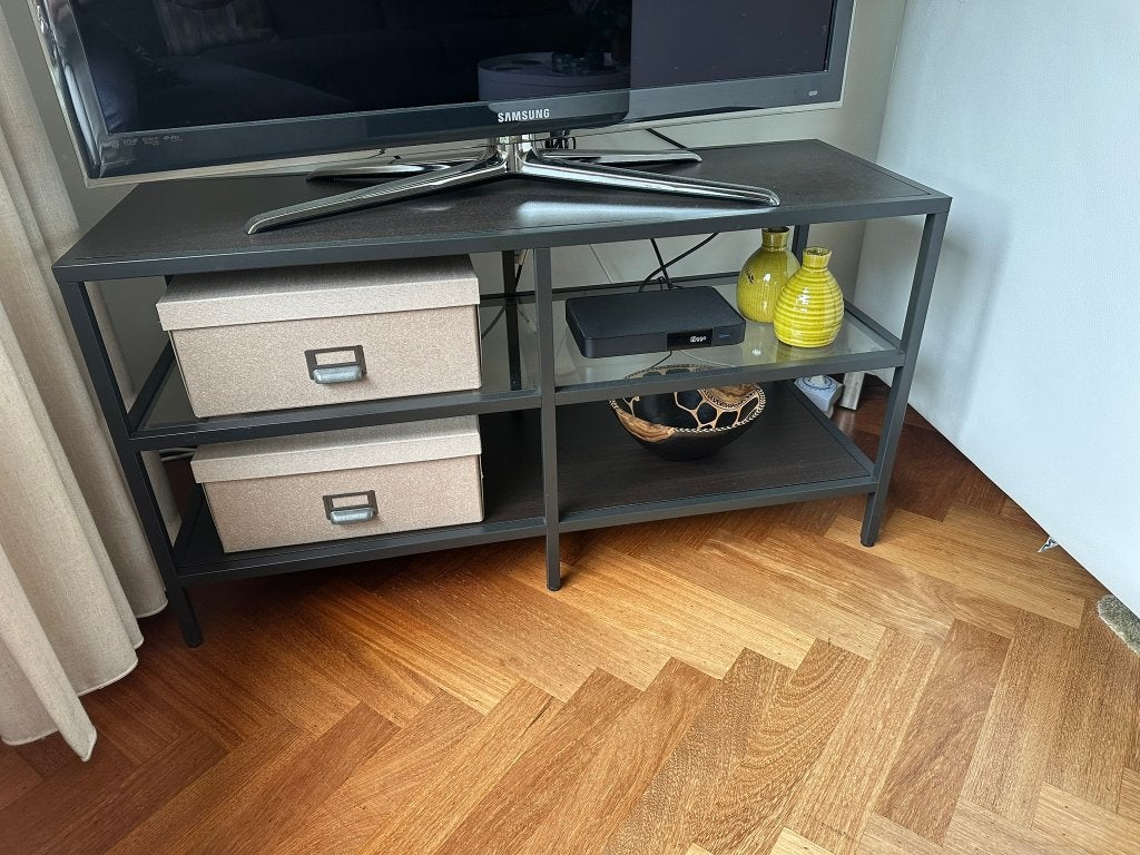 Ikea Vittsjö tv meubel bruin/antraciet, Ophalen, 50 tot 100 cm, Minder dan 100 cm, Modern Schandinavisch Licht-Industrieel