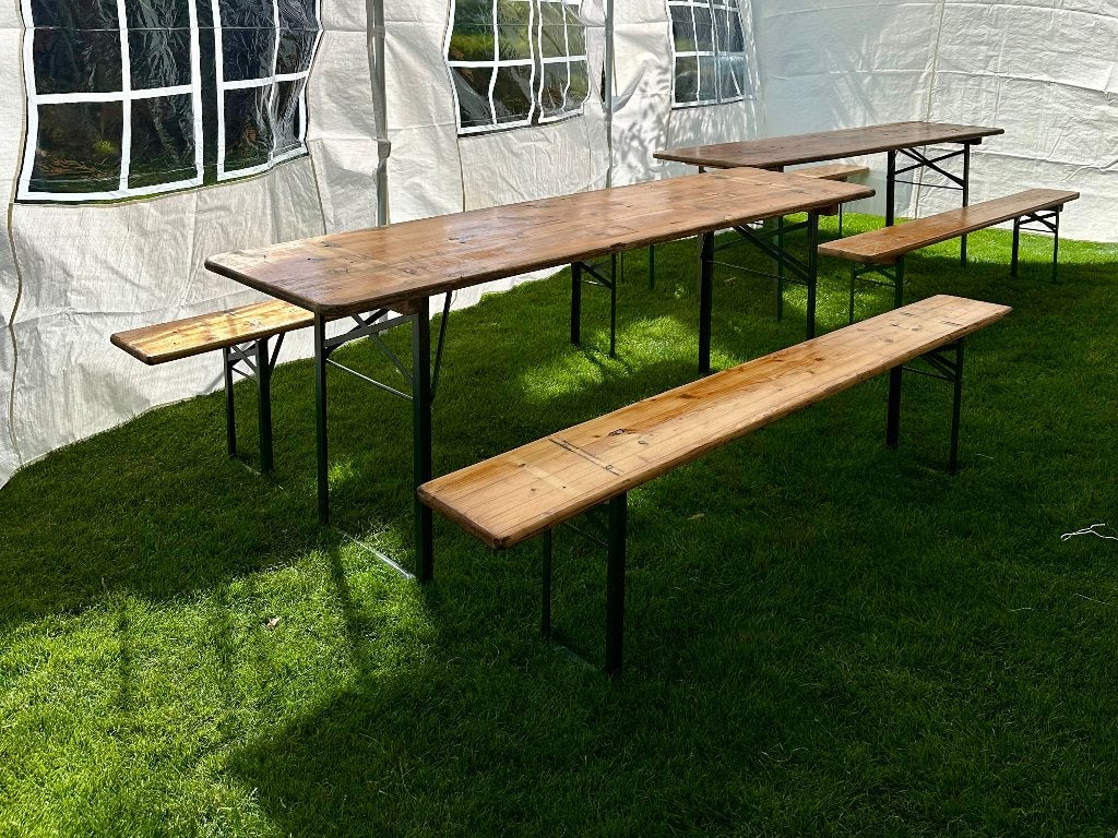 Te huur: biertafels en bierbanken - gratis bij partytent, Ophalen, Gebruikt, Verjaardag