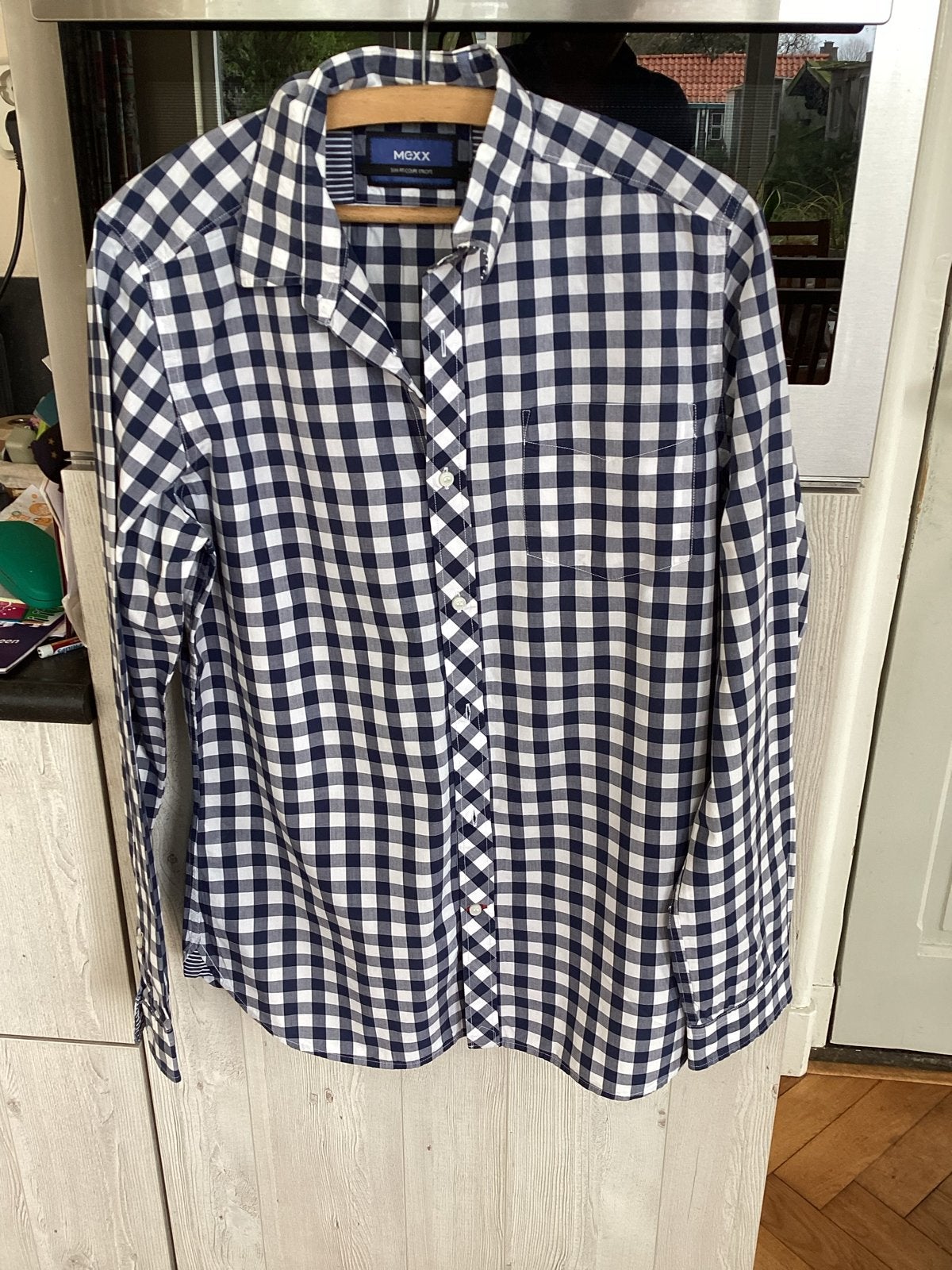 Mexx Geruit Overhemd - Blauw/Wit - Maat M, Ophalen of Verzenden, Gedragen, Blauw, Halswijdte 39/40 (M)