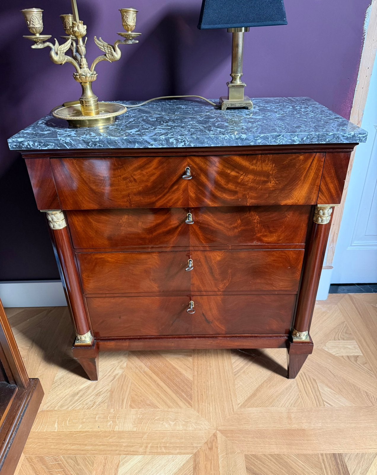 Antieke mahonie Empire commode / ladenkast St. Anna  (TOP), Ophalen