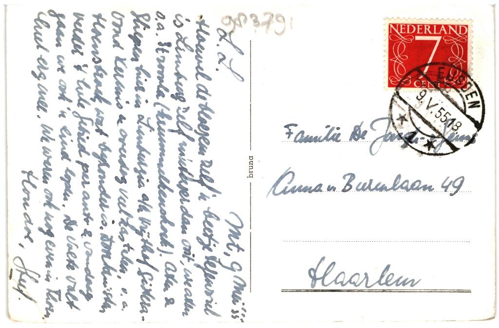 983791 Maastricht 1955 Onder de Bogen Gelopen met postzegel, Ophalen of Verzenden, 1940 tot 1960, Gelopen, Limburg