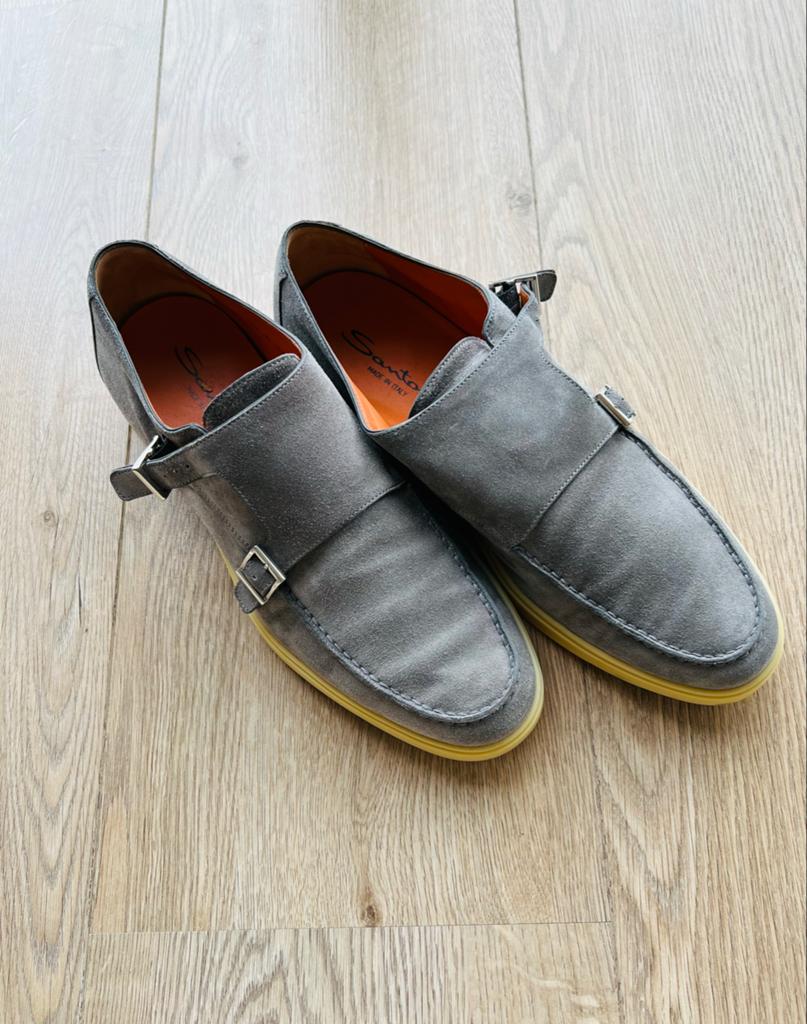 Santoni suède monk straps - Grijs - Maat 44, Kleding | Heren, Schoenen, Ophalen, Overige kleuren, Gespschoenen, Zo goed als nieuw