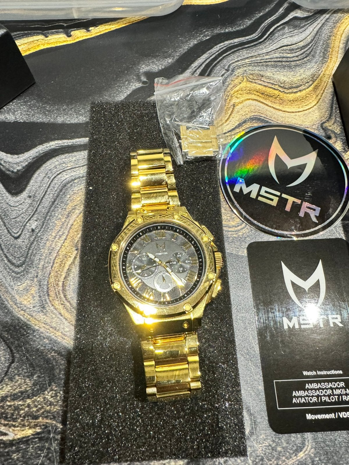 Mstr goud heren horloge 44mm ZGAN, Staal, Polshorloge, Zo goed als nieuw, Goud