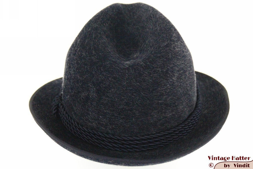 Vintage Gleufhoed Wegener donker blauw haarvilt 56,5, Wegener, Hoed, Ophalen of Verzenden, 57 cm (M, 7⅛ inch) of minder