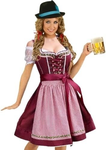 Dirndl Jurk Oktoberfest Kostuum - Bordeauxrood, Ophalen, Maat 42/44 (L), Nieuw, Overige thema's