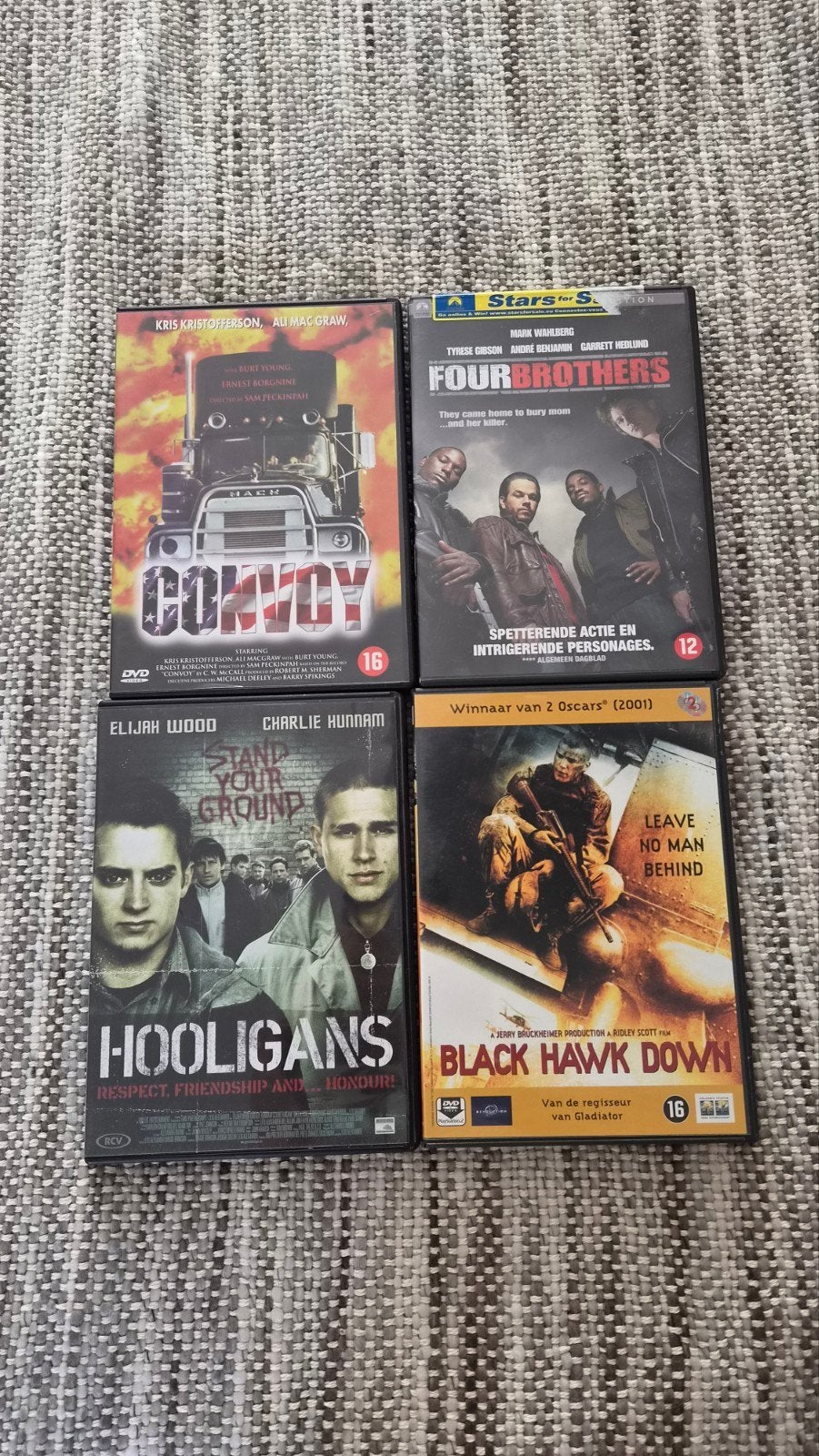 4 DVD: Four Brothers, Convoy, Hooligans, Black Hawk Down, Engels, Vanaf 16 jaar, Nederlands, Actie