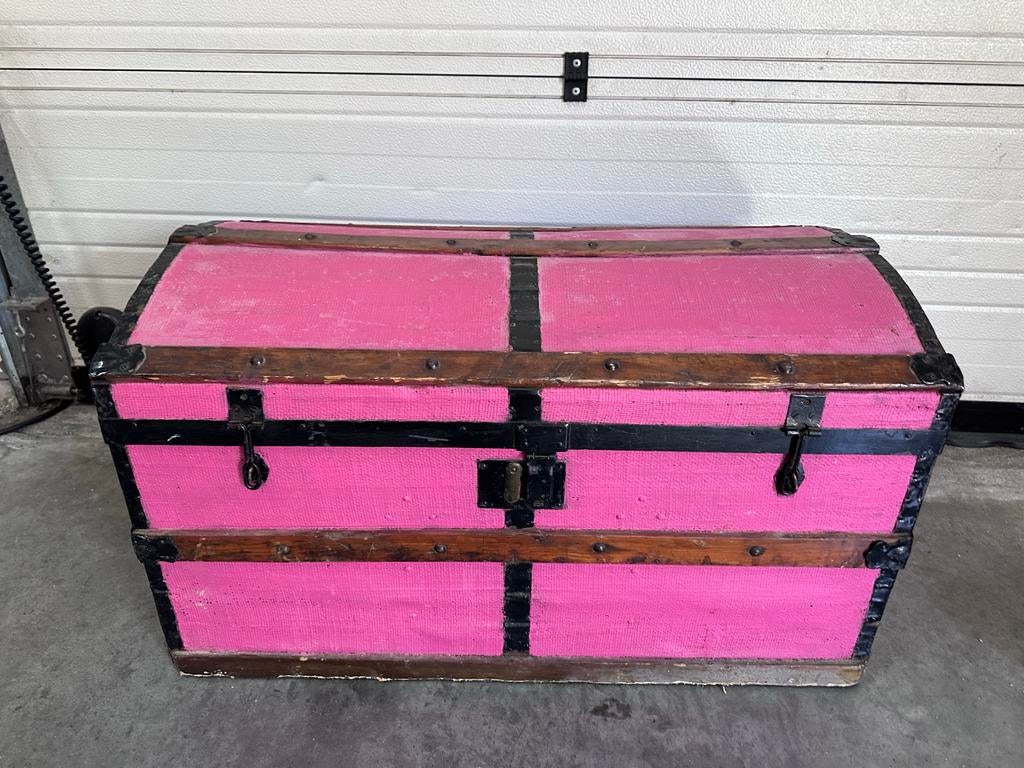 Grote Roze Hutkoffer - Vintage Opbergkist, Ophalen, Overige materialen, Gebruikt, 100 tot 150 cm