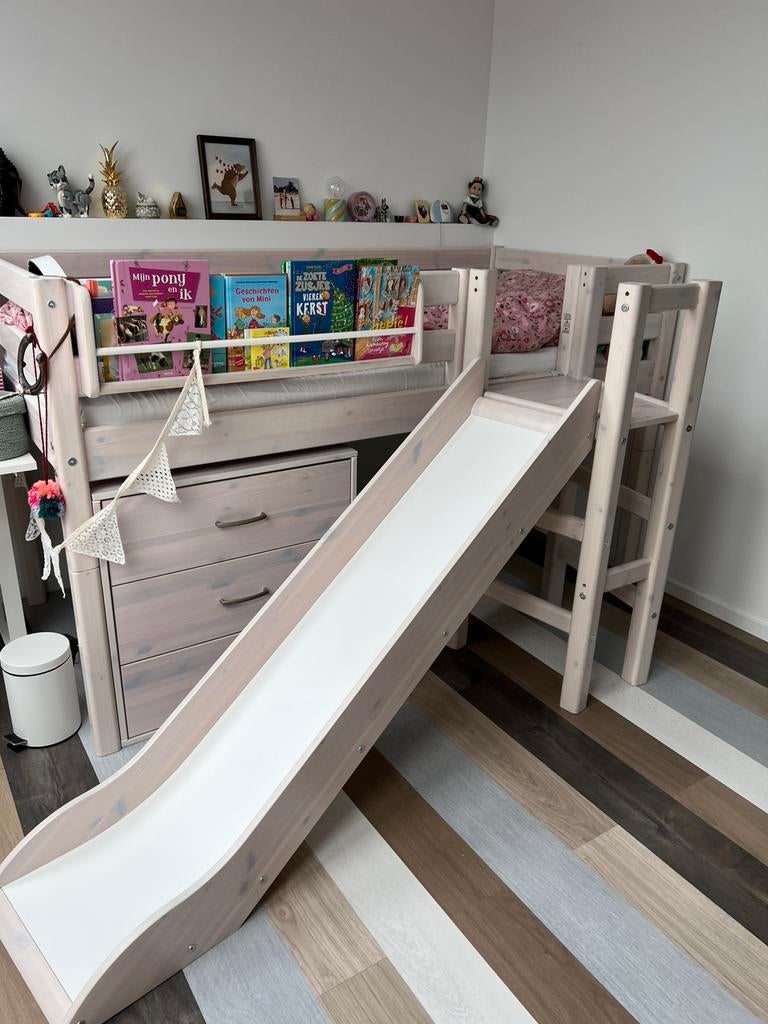 Flexa Classic halfhoogslaper met glijbaan wit, Kinderen en Baby's, Ophalen, Zo goed als nieuw, Halfhoogslaper