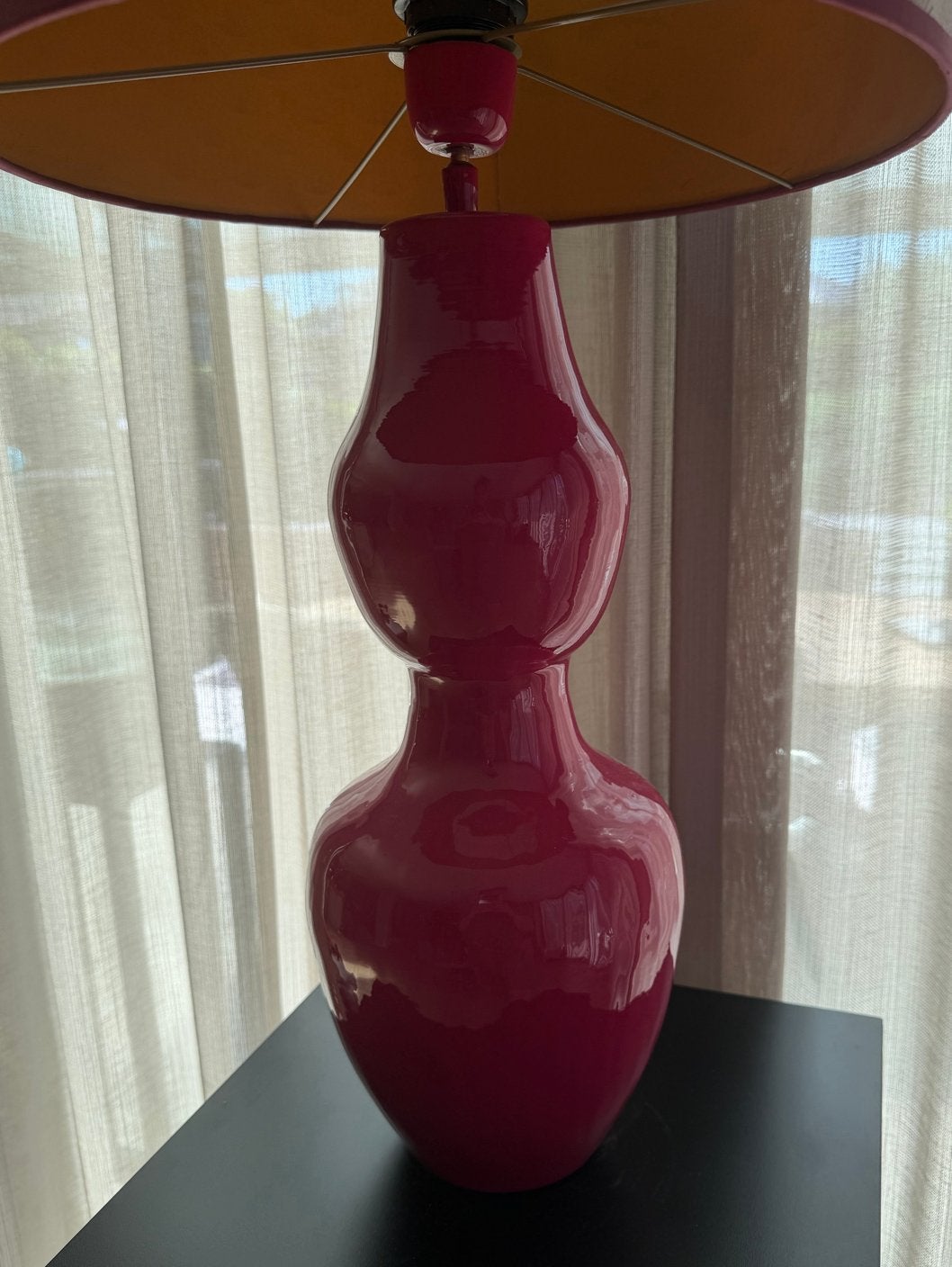 Fuchsia lampenpoot, evt. met lampenkap, Huis en Inrichting, Lampen | Lampenkappen, Tafellamp, Rond, Ophalen of Verzenden, Zo goed als nieuw