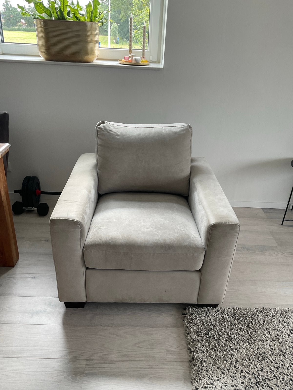 Comfortabele fauteuil - Lichtgrijs, Ophalen, Gebruikt, Stof, 75 tot 100 cm
