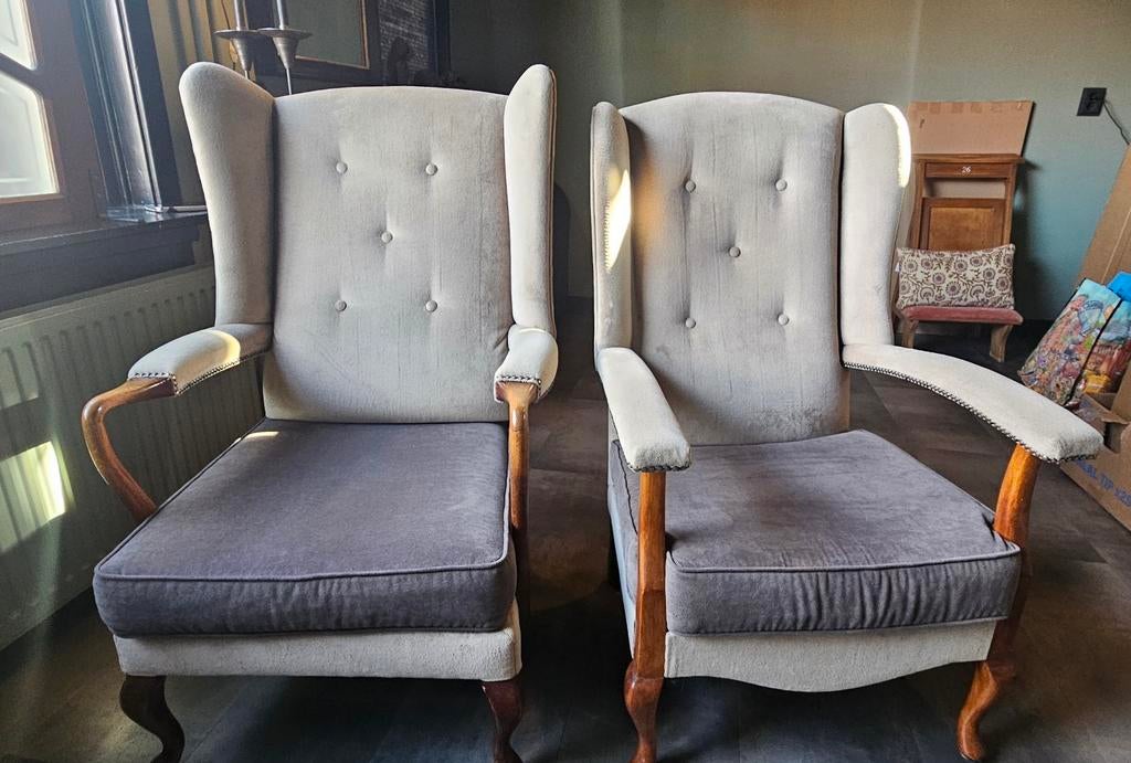 Vintage 'oor' fauteuil, Ophalen, Gebruikt, Minder dan 75 cm, Stof