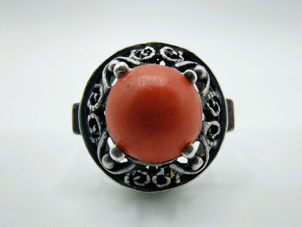 Zilveren ring met bloedkoraal, 18 mm., 18 tot 19, Gebruikt, Info@zilverwebsite.nl, Verzenden