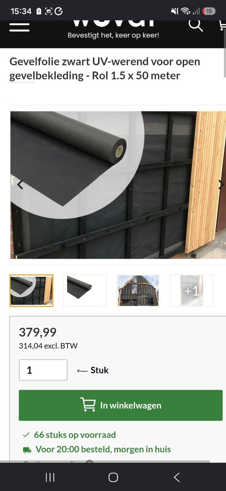 Zwarte UV-werende gevelfolie voor open gevelbekleding, Minder dan 4 cm, Overige materialen, Nieuw, Ophalen of Verzenden