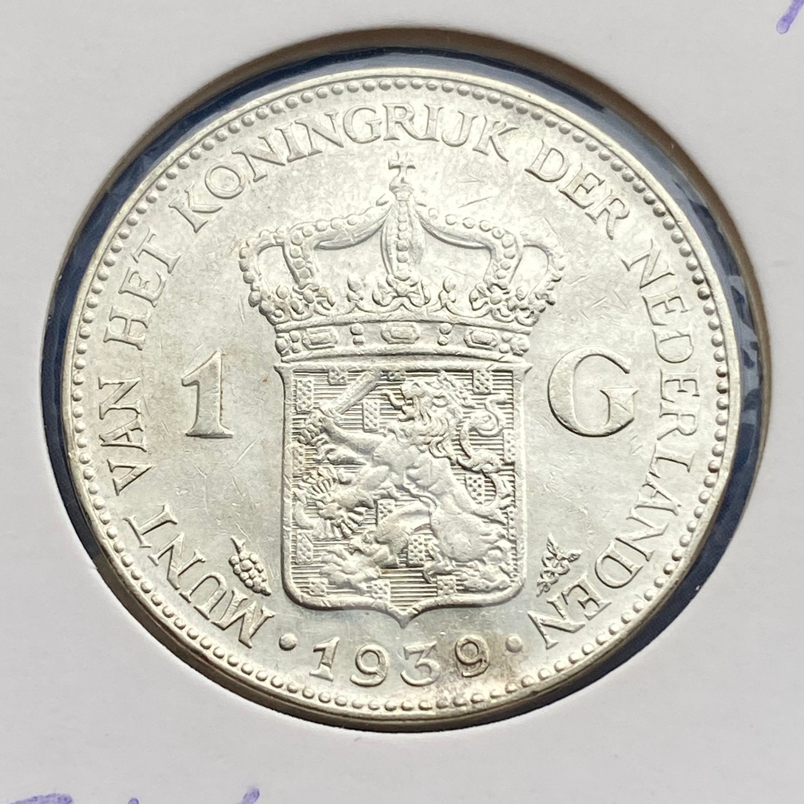 1 Gulden Zilver uit 1939 van Wilhelmina kwaliteit, 1 gulden, Verzenden, Zilver, Koningin Wilhelmina