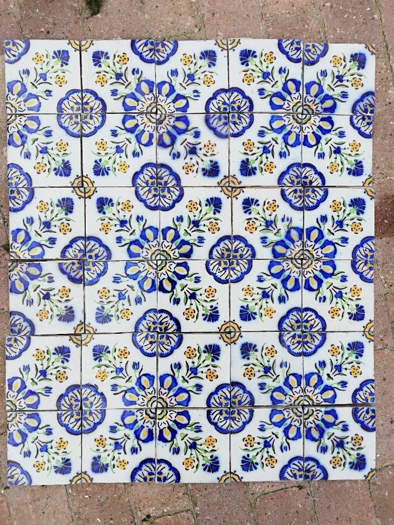 370 st, 6,5m2 kleurrijke antieke Franse tegels kobalt blauw, Antiek en Kunst, Ophalen