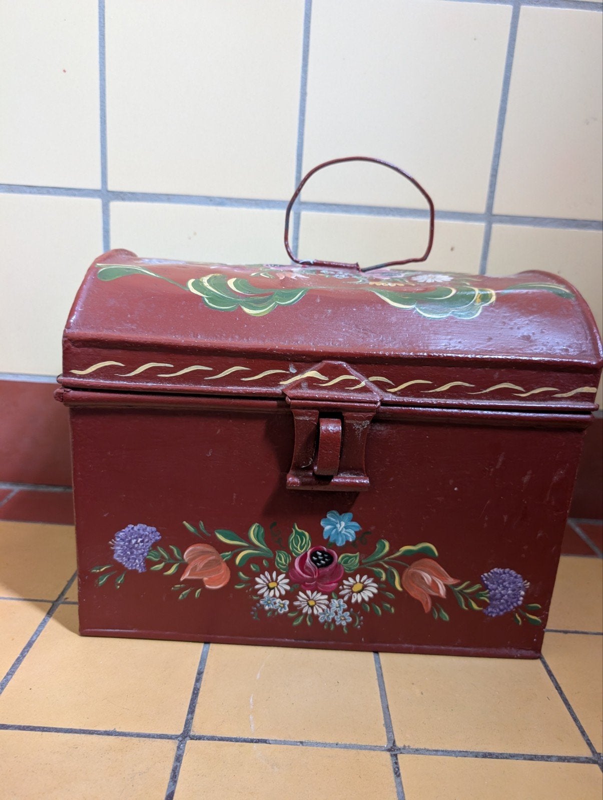 Antiek Hindelooper Kistje – Handbeschilderd Blik, Antiek en Kunst, Ophalen of Verzenden