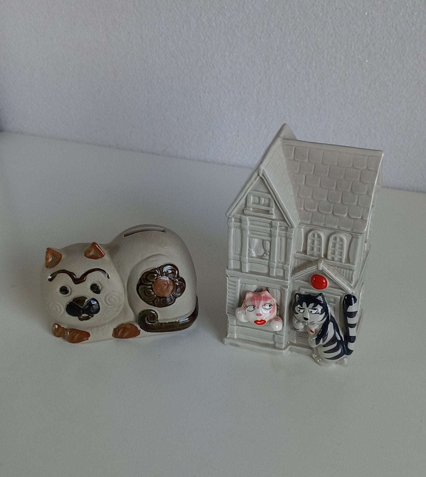 Twee katten spaarpoten, Ophalen of Verzenden, Zo goed als nieuw, Steen, Aardewerk of Keramiek, Dier
