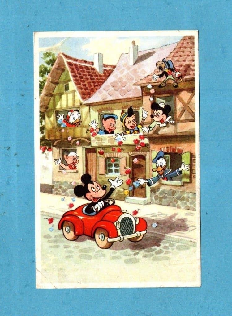 Pracht oude Disney-kaart met diverse Disney personages  W306, Verzenden, 1940 tot 1960, Ongelopen, Sterren en Beroemdheden
