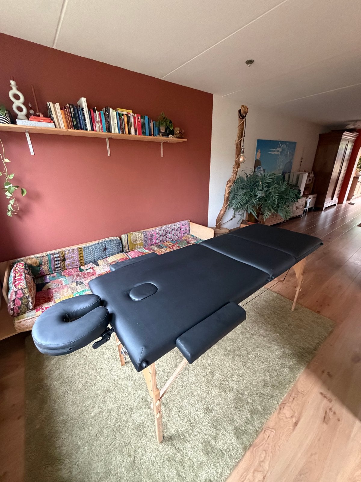 Opklapbare Massagetafel Zwart met Houten Frame, Sport en Fitness, Ophalen, Zo goed als nieuw, Massagetafel