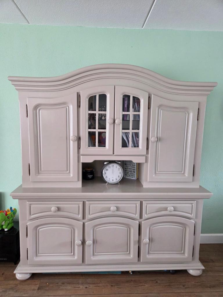 Brocante Antieke Buffetkast 2-delig met Verlichting, Ophalen