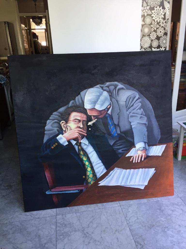 Florian la poutré olieverf schilderij met object eur 15,-, Antiek en Kunst, Ophalen