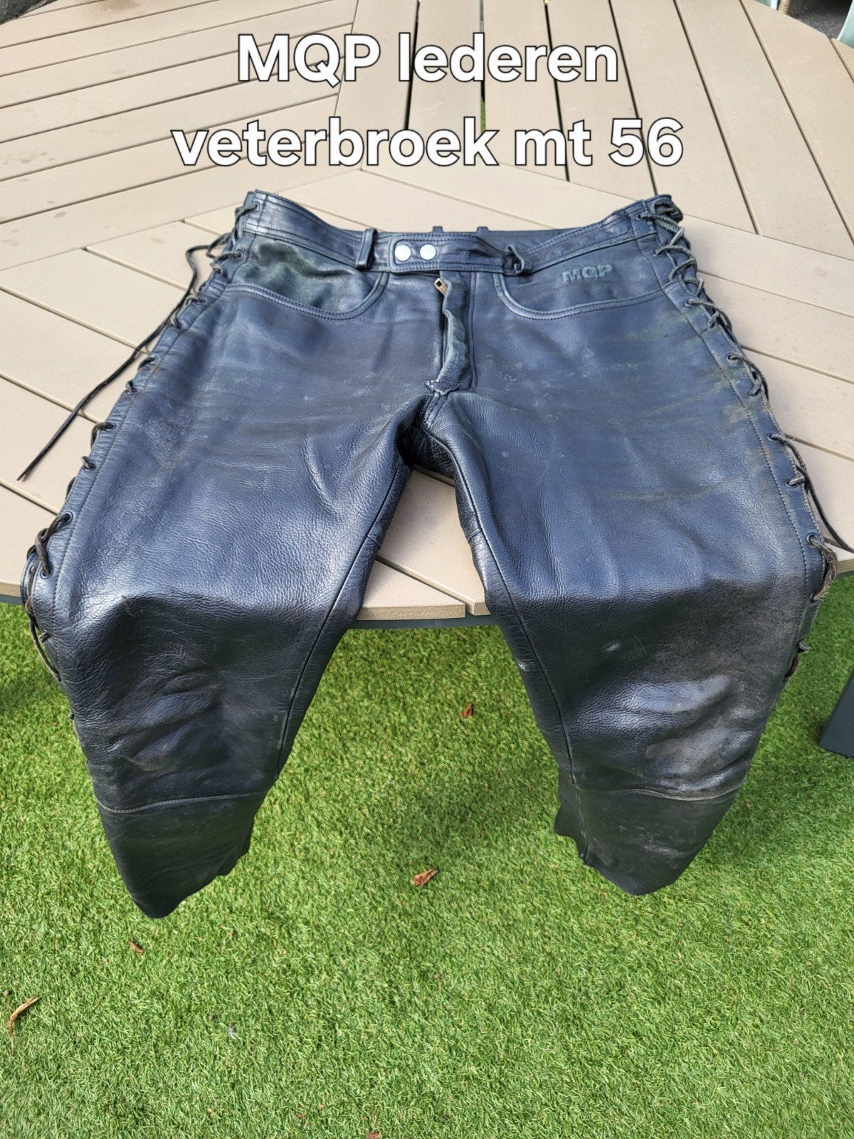 MQP lederen veterbroek mt 56, Broek | leer, Heren, MQP, Ophalen of Verzenden