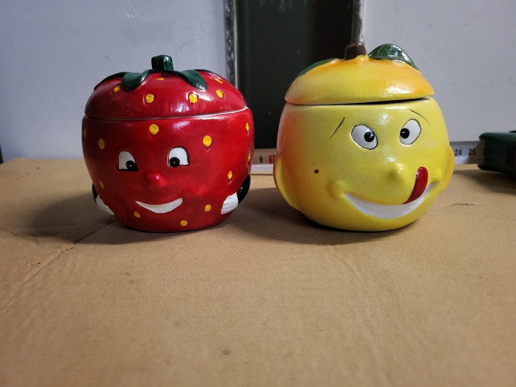 Potjes, rood en geel voor jam of honing of, Ophalen of Verzenden, Nieuw, Steen/keramiek