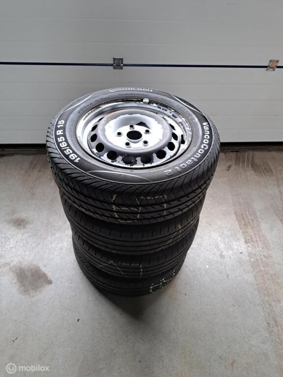 Set stalen velgen met Continental zomerbanden 5x112 (Caddy), Auto-onderdelen, Banden en Velgen, Ophalen, Gebruikt, 15 inch, Banden en Velgen