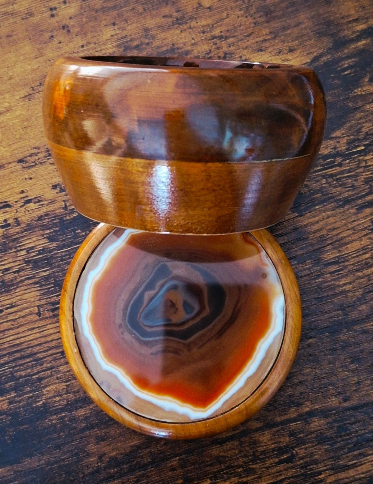 Vintage houten doosje  met edelsteen, Ophalen of Verzenden, Overige materialen