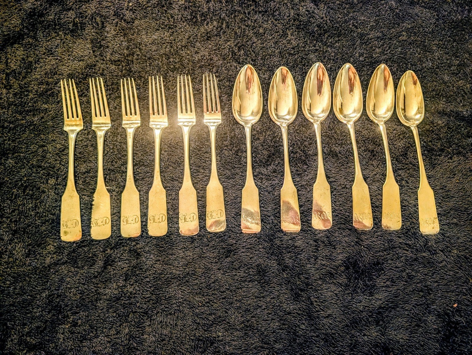 Oud Duits zilver bestek 12 Loth - 6 vorken, 6 lepels, Antiek en Kunst, Ophalen of Verzenden, Zilver
