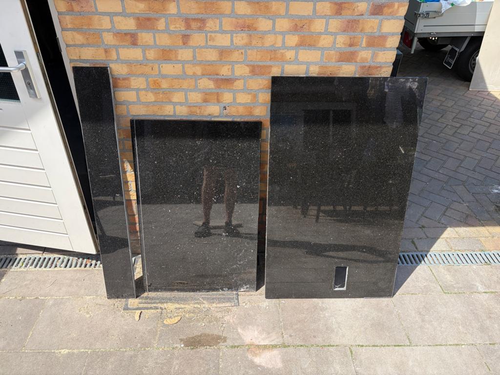 Natuursteen platen - Zwart graniet, Doe-het-zelf en Verbouw, Platen en Panelen, Ophalen, Gebruikt, Overige materialen, 20 tot 50 mm