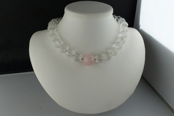 BERGKRISTAL- ROZENKWARTS, Sieraden, Tassen en Uiterlijk, Kettingen, Wit, Nieuw, Verstelbaar, Ophalen of Verzenden