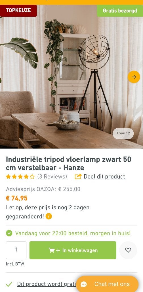 Industriële tripod vloerlamp zwart 50 cm verstelbaar, Ophalen, Nieuw, Metaal, 150 tot 200 cm