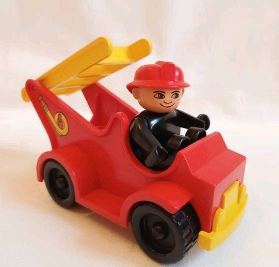 Vintage Duplo 2611 Brandweerauto met ladder en brandweerman, Gebruikt, Ophalen of Verzenden, Duplo, Complete set