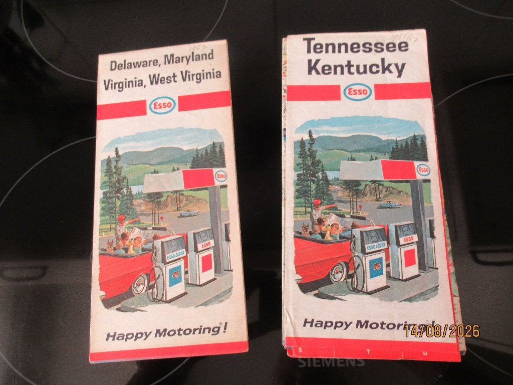 2  OUDE ESSO KAARTEN- VIRGINA, TENNISSEE KENTUCKY-1966/1967, Boeken, Atlassen en Landkaarten, Gelezen, Landkaart, 1800 tot 2000