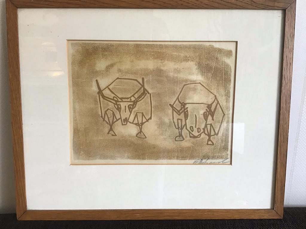 Oude ets van HP Nachtegaal  een Os en een Stier, Ophalen of Verzenden