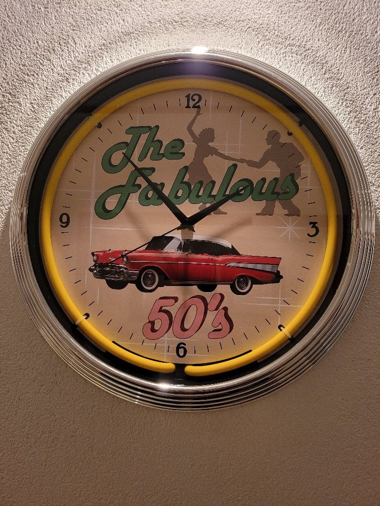 div. klokken met neonverlichting neon lamp fifties sixties, Verzamelen, Merken en Reclamevoorwerpen, Ophalen, Zo goed als nieuw