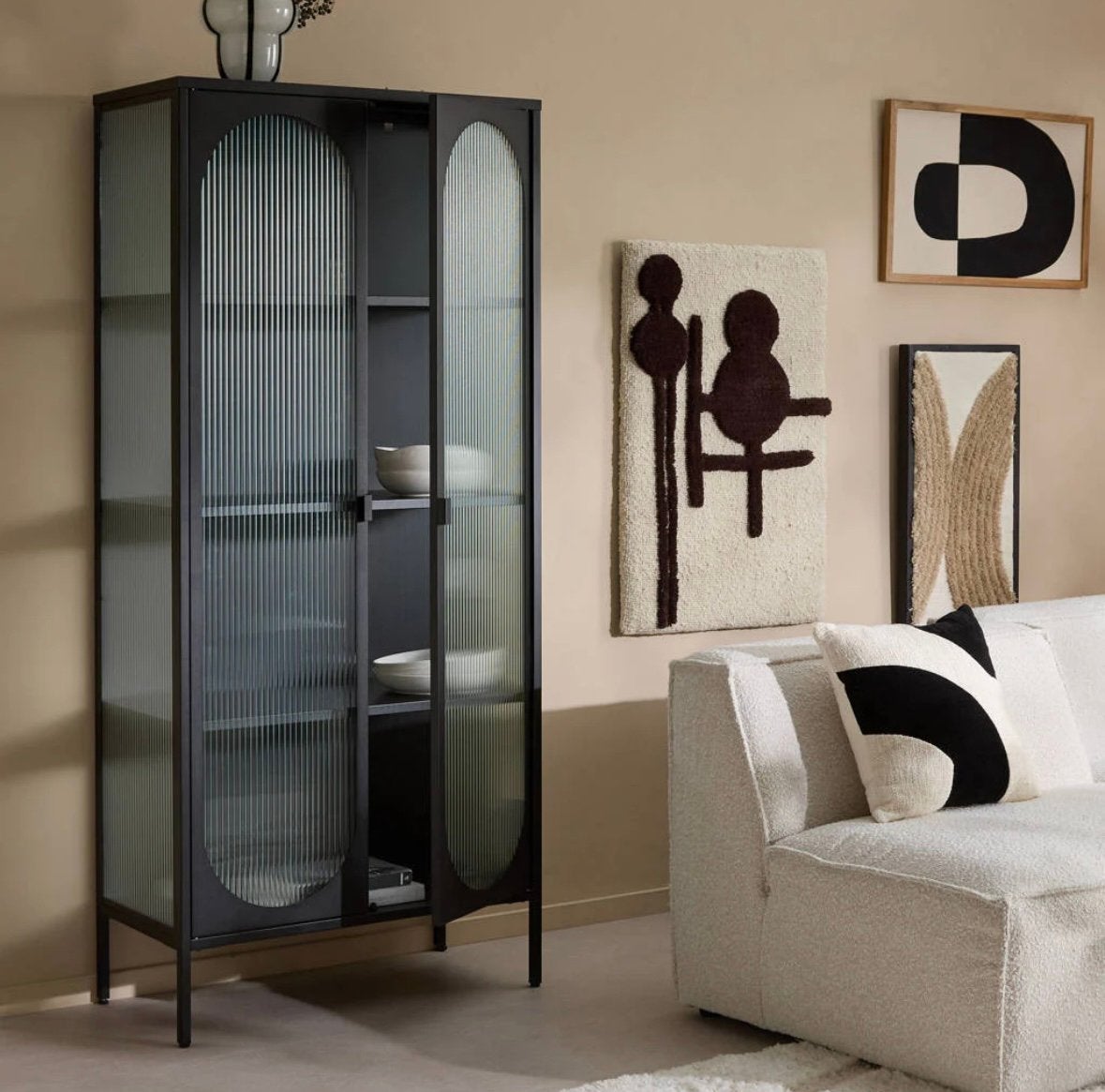 Nous living vitrine kast, Huis en Inrichting, Kasten | Vitrinekasten, Ophalen, Met plank(en), 50 tot 100 cm, Zo goed als nieuw