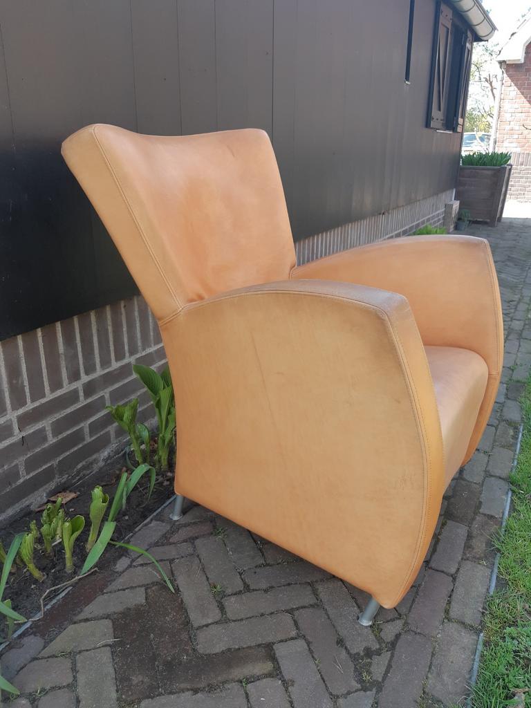 Naturel leren Windy model fauteuil. Koopje, Ophalen, Gebruikt, Vintage, 50 tot 75 cm