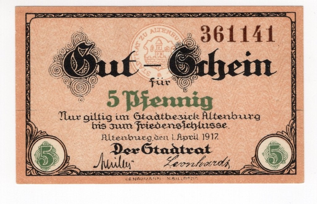 Duitsland noodgeld 5 Pfennig Altenburg 1917, Verzenden, Duitsland