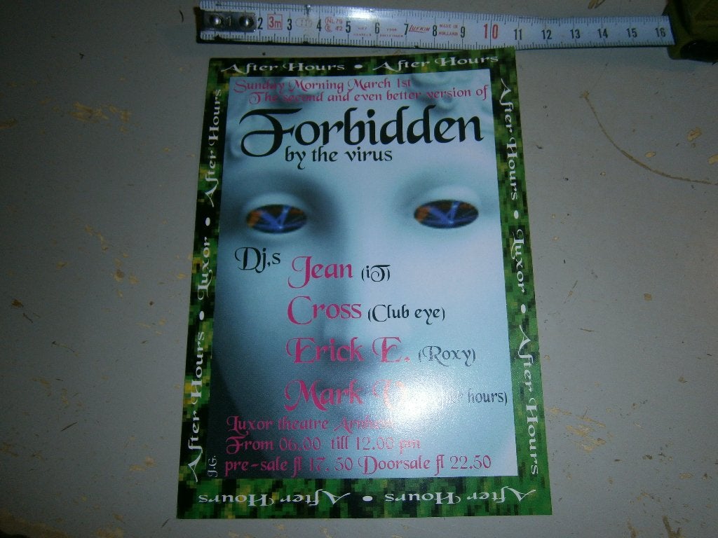 Luxor Arnhem – Forbidden by the Virus 1992 – Zeldzame Flyer, Ophalen, Rechthoekig Staand, A4 of kleiner, Zo goed als nieuw